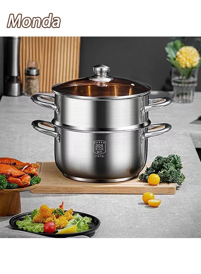 Monda Double-Layer Stainless Steel Steamer, 4 Liters – Multi-functional Steamer with Heat-Resistant Handle, Dishwasher Safe, Suitable for Induction, Gas, And Ceramic Cooktops, Silver. - Image 1